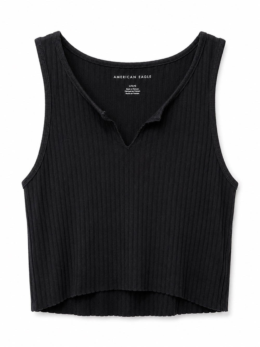 American Eagle Outfitters Black Ribbed Notch-Front Cropped Tank